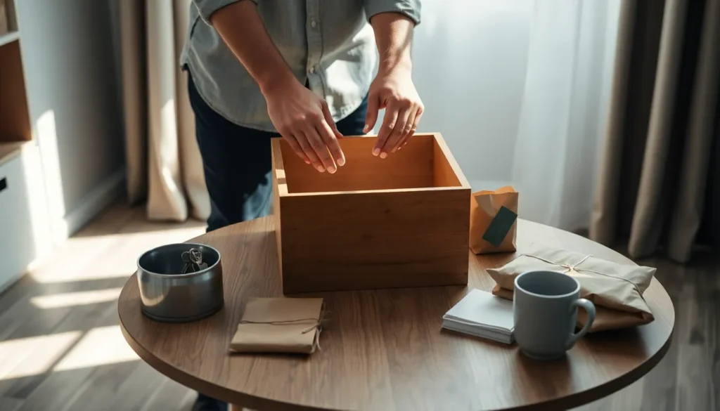 Gestor abre uma caixa de organização em um escritório, representando preparação para fiscalização de dados.